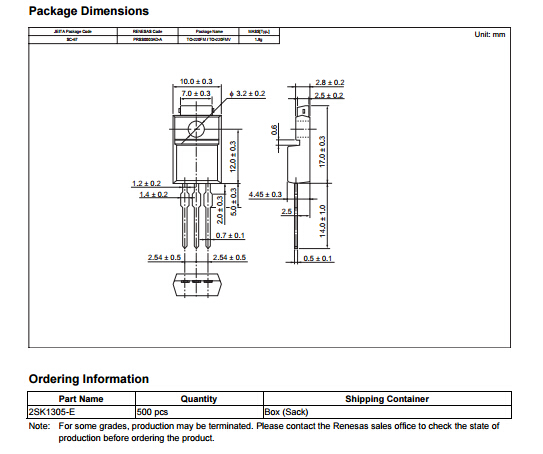 Original Transistor 2SK1305 Silicon N Channel MOS FET IC Components