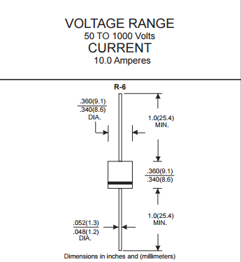 50 To 1000 Volts Rectifier Diode Current 10 Amperes 10a Standard Diode ...