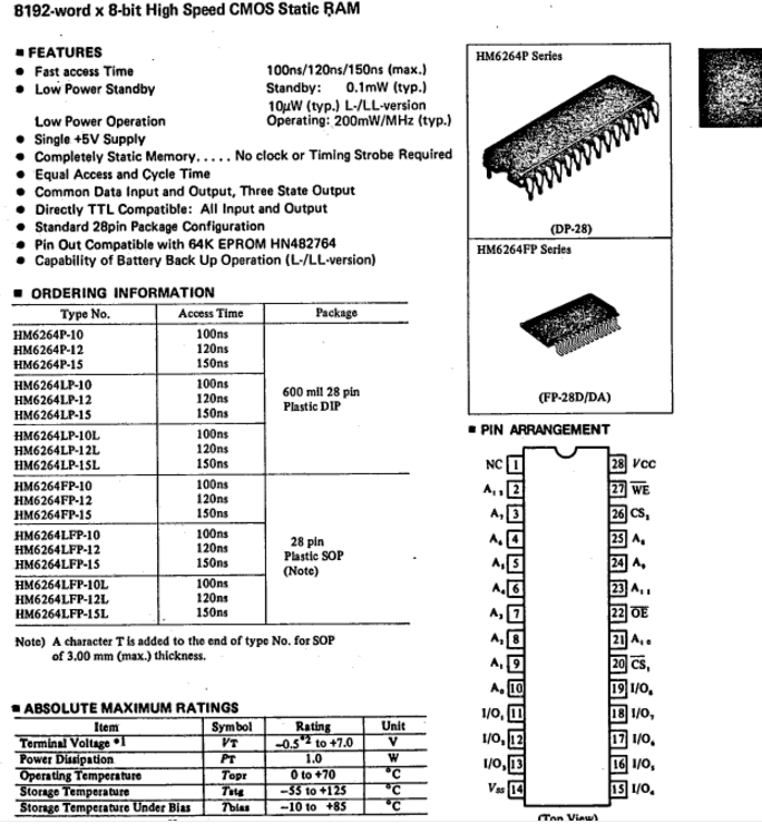 High Speed CMOS Static RAM 12v led Integrated Circuit Chip HM6264LP-70 8192-word x 8-bit